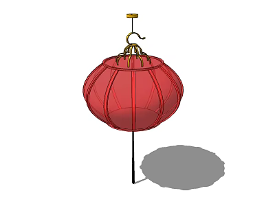Traditional Red Lantern With Golden Decorative Top And Round Shape Design 3d model