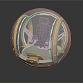 Futuristic Spherical Cockpit Interior With Black Seat Console Transparent Shell And Orange Frame