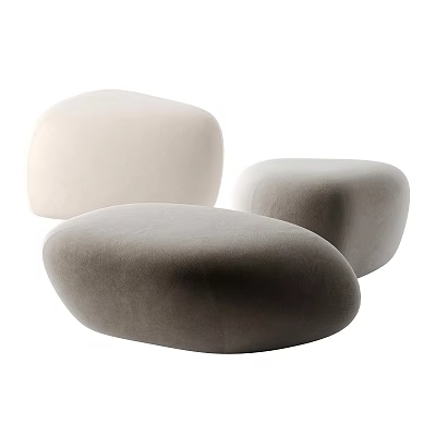 Modern Pebble Shaped Light Beige and Dark Gray Soft Fabric Three Ottomans 3d model