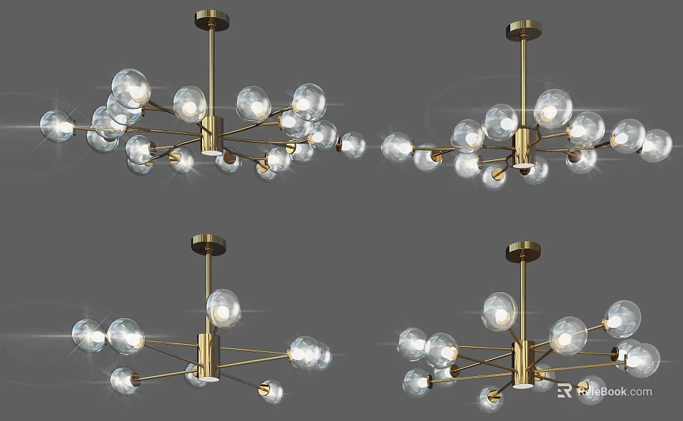 Modern Glass Ball Chandelier With Gold Metal Frame For Interior Decor Design 3d model 