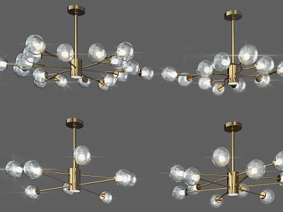 Modern Glass Ball Chandelier With Gold Metal Frame For Interior Decor Design 3d model