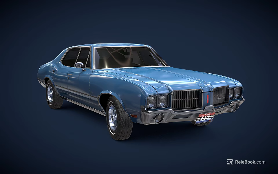 Blue Retro Classic Car Featuring Sleek Design And Shiny Finish 3d model 