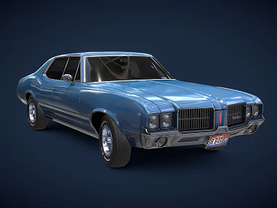 Blue Retro Classic Car Featuring Sleek Design And Shiny Finish 3d model
