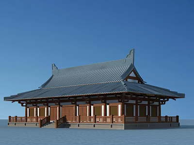 Traditional Ancient Chinese Architectural Building With Gray Tiled Roof And Wooden Structure 3d model
