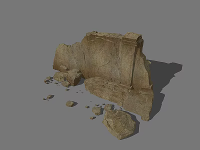 Ancient Stone Building Exterior With Broken Structure And Scattered Debris On Gray Background 3d model