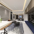 Modern Living Dining Room Interior With Open Layout Sofa Dining Table And Decorative Rug