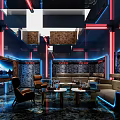 Contemporary KTV Interior Design With Neon Lighting Comfortable Sofas And TV Screens
