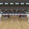 Modern Bowling Alley With Lanes Screens Spiral Ball Holders Wooden Floor And Fitness Activity