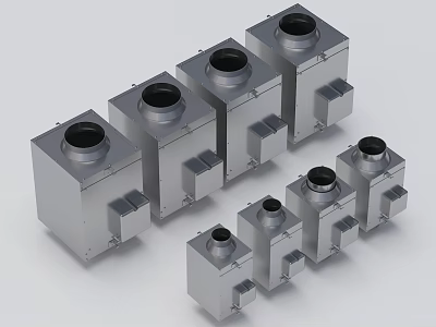 Industrial Equipment Silver Square Metal Enclosures with Circular Openings Various Sizes Arranged Together 3d model