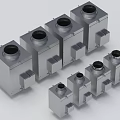 Industrial Equipment Silver Square Metal Enclosures with Circular Openings Various Sizes Arranged Together