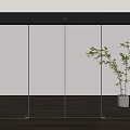 Modern Sliding Glass Door With Black Frame And Potted Plant In Interior