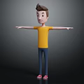 Stylized 3D Character Featuring Brown Hair Yellow T-Shirt Blue Pants Red Shoes And Arms Outstretched