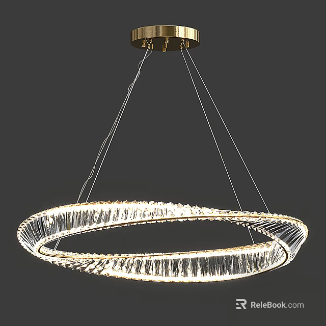 Illuminated Modern Circular Crystal Chandelier With Gold Accents And Glass Strands Design 3d model 
