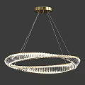 Illuminated Modern Circular Crystal Chandelier With Gold Accents And Glass Strands Design