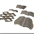 Ornamental Architectural Components With Wavy Layered Panels And Geometric Cutout Designs