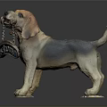Standing Dog Sculpture With Brown Black White Fur Holding Hotel Sign In Mouth