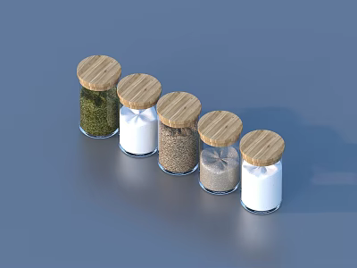 Transparent Glass Spice Jars With Wooden Lids For Kitchen Seasoning Storage 3d model