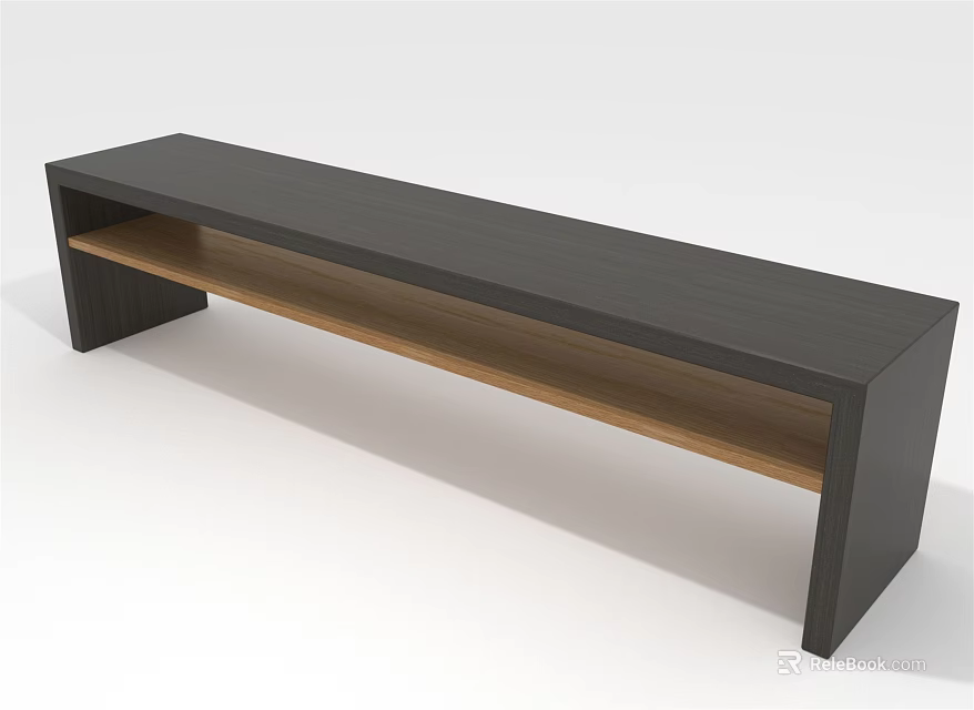 Modern Long Black Furniture With Light Wooden Shelf For Interior Design 3d model 