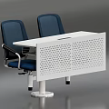 Modern Office Table And Chair Set With Blue Seats And White Perforated Design