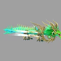 Intricate Dragon Shaped Sword Featuring Green Scales And Gold Decorative Design