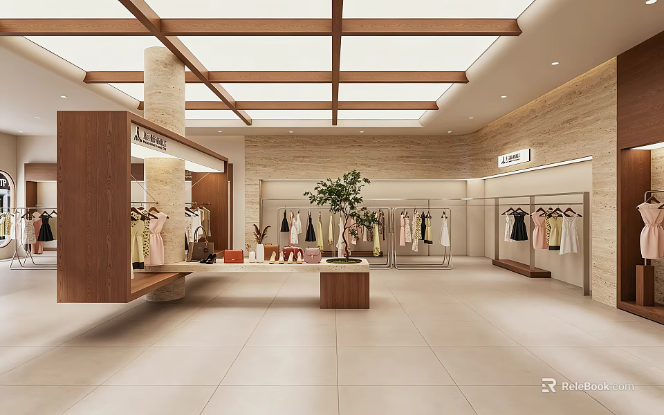 Spacious Modern Clothing Store Interior With Clothing Racks Fashion Apparel And Plant Decor 3d model 