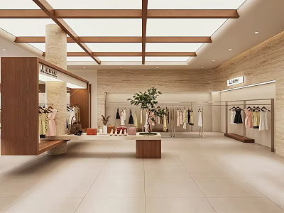 Spacious Modern Clothing Store Interior With Clothing Racks Fashion Apparel And Plant Decor 3d model