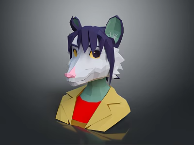 Low Poly Game Character With Purple Ears Yellow Eyes Pink Nose And Yellow Coat 3d model