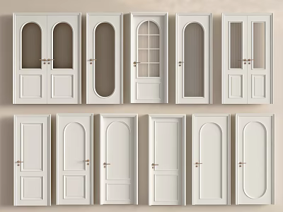 White Hinged Doors Showcasing Various Glass And Solid Panel Designs 3d model