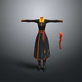 Traditional Black Dress With Orange Gold Decorations And Red Belt Accessory