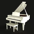 White Grand Piano With Matching Stool And Polished Wooden Interior