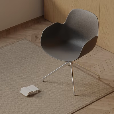 Black Massage Chair With Metal Frame On Beige Carpet Wooden Floor And Open Book 3d model