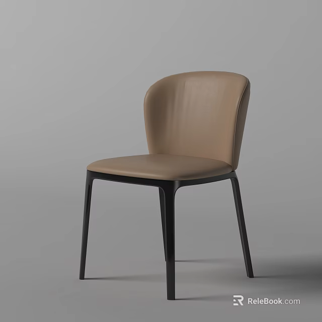 Stylish Modern Light Brown Leather Dining Chair With Sleek Black Legs 3d model 