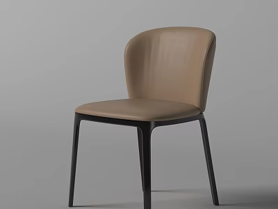 Stylish Modern Light Brown Leather Dining Chair With Sleek Black Legs 3d model