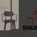 Modern Designer Dining Chairs With Gray And Red Leather Seats Metal Frames And Wooden Legs