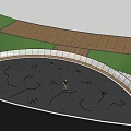 Waterfront Landscape Featuring Circular Ground Illuminated Patterns Wooden Boardwalk Railing And Trees