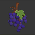 Fresh Ripe Purple Grapes With Green Leaves And Brown Vine On Dark Background