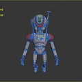 Game and Movie Robot Character With Silver Metallic Body Red Arms Grid Head And Antenna