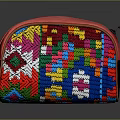 Colorful Handwoven Cosmetic Bag With Multicolored Geometric Patterns And Zipper Closure