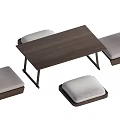 Modern Dark Wooden Tea Table And Chairs With Light Gray Cushions