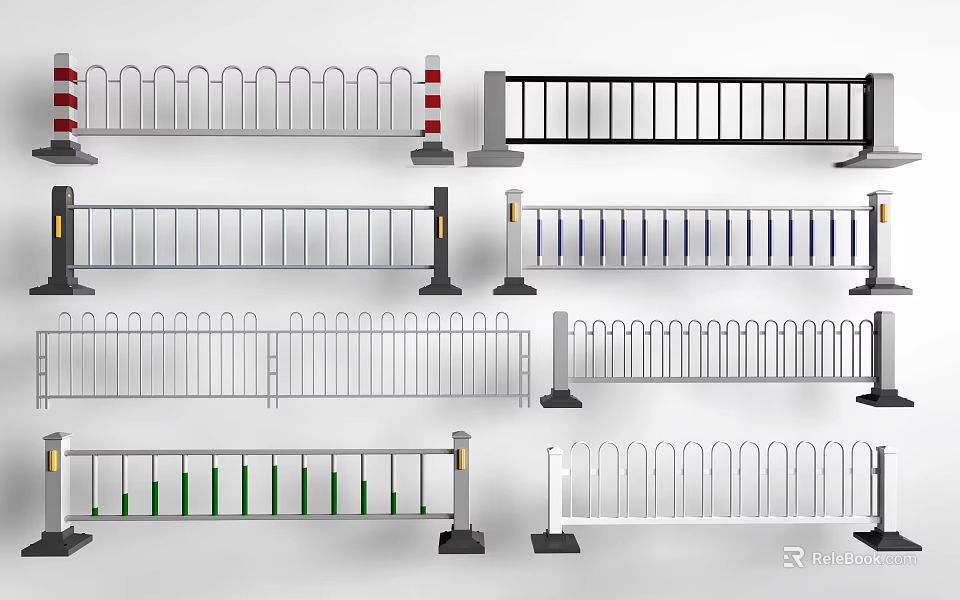 Different Metal Railings with Various Designs Colors and Safety Features for Road Use 3d model 