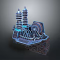 Industrial Equipment Featuring Tower Like Structures Pipes Gears And Metal Frame Base