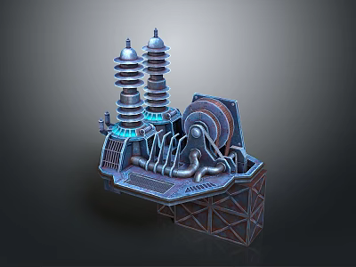 Industrial Equipment Featuring Tower Like Structures Pipes Gears And Metal Frame Base 3d model