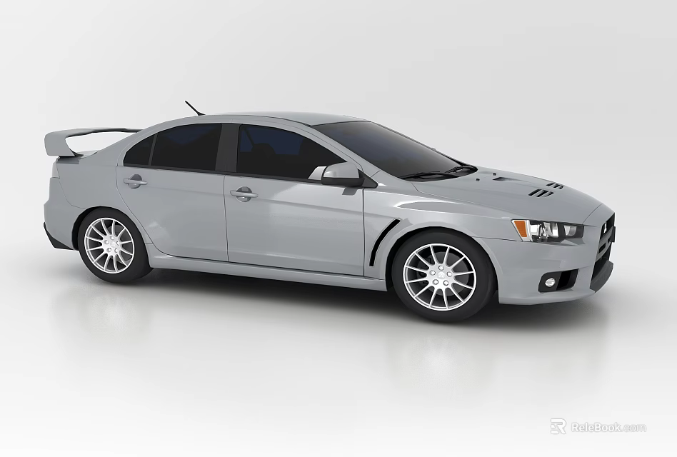 Silver Sporty Compact Car With Sleek Body Rear Spoiler And Alloy Wheels 3d model 