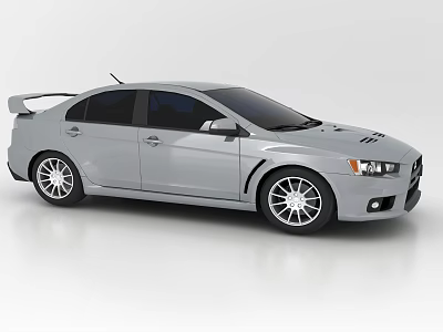 Silver Sporty Compact Car With Sleek Body Rear Spoiler And Alloy Wheels 3d model