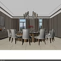 Elegant Private Dining Room With Round Table White Chairs And Chandelier 3d model