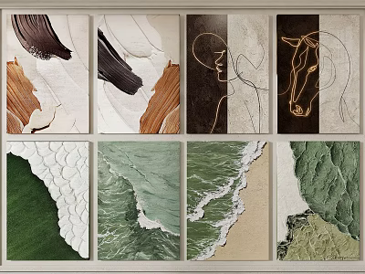Abstract And Natural Artwork With Textured Lines Waves And Animal Silhouettes 3d model