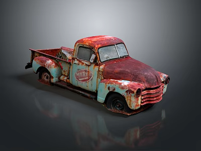 Vintage Rusty Truck With Red And Blue Rust Patina And Reflective Surface 3d model