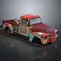 Vintage Rusty Truck With Red And Blue Rust Patina And Reflective Surface