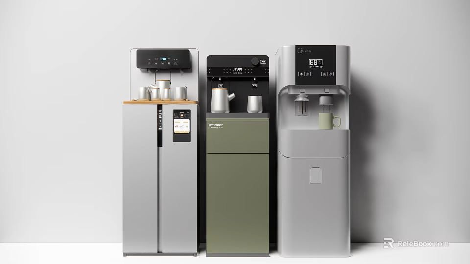 Modern Household Appliances Water Dispenser Coffee Maker In Gray Green And Stylish Design 3d model 