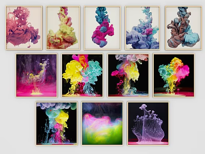 Colorful Ink Water Art Prints With Vibrant Diffusion Patterns Framed Wall 3d model